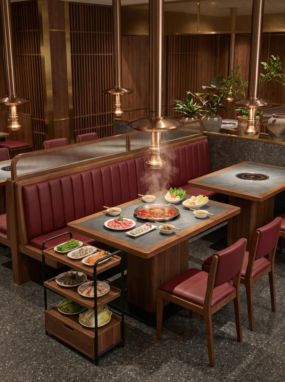 Walnut Frame Stone Hot Pot Table